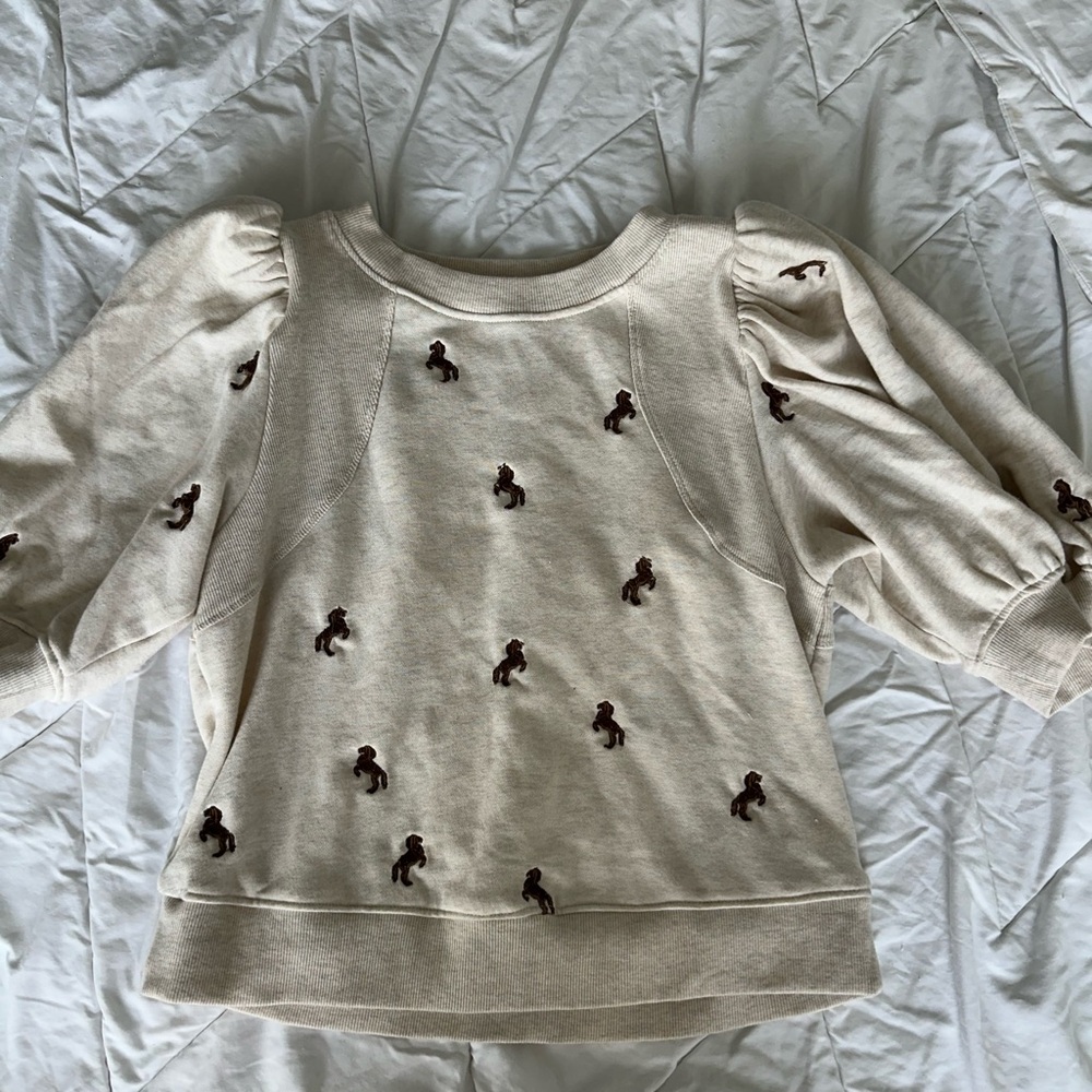 Maeve Cream Sweatshirt with Brown Embroidered Ponies